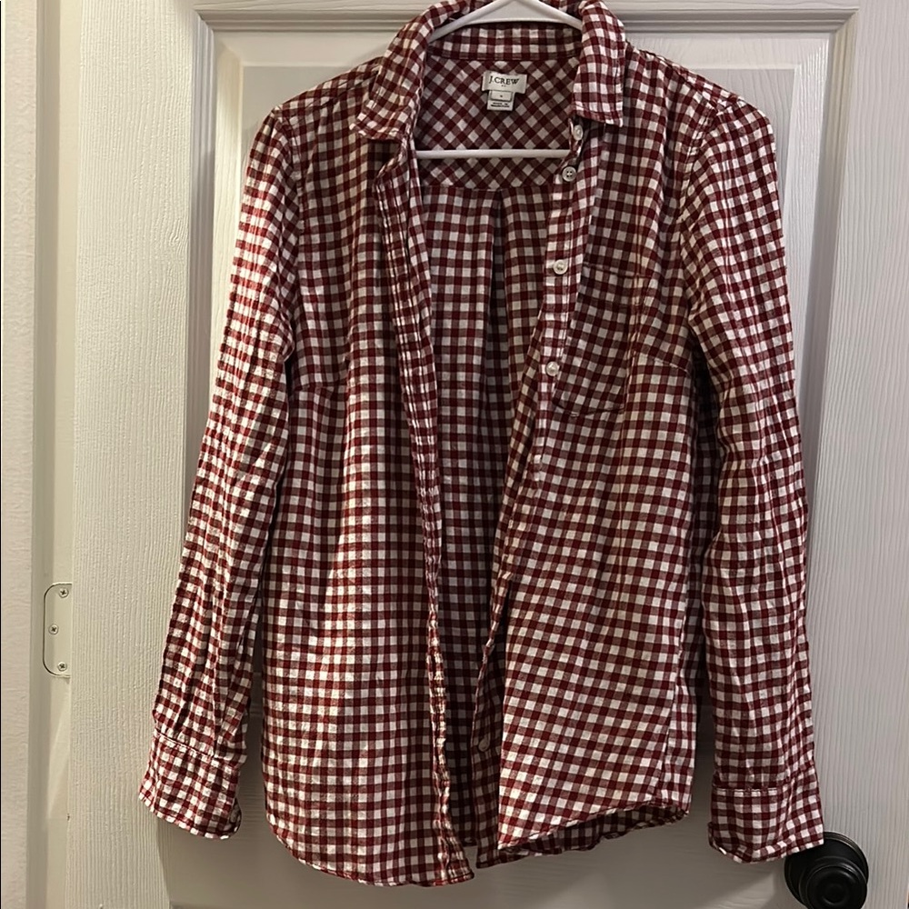 J. Crew Red and White Casual Button Down Shirt